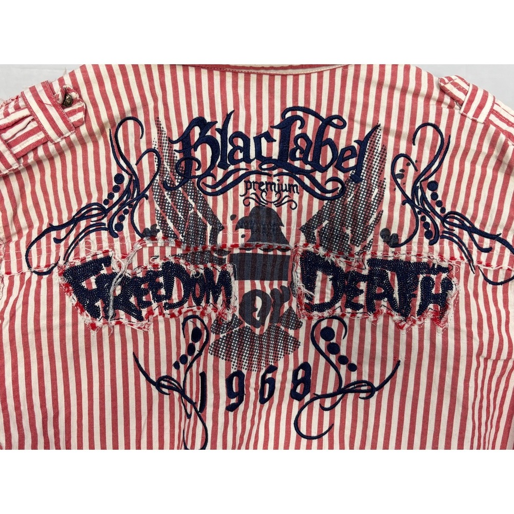 Blac Label Button Up Shirt Mens Red Striped 1968 Freedom Or Death Medium Vintage